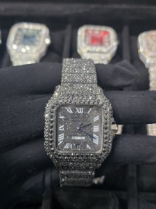 Reloj de Lujo Mecánico Personalizado para Hombre, Diseño Cuadrado con Diamantes Moissanite VVS Premium, Acero Inoxidable, Estilo Hip Hop Blanco - Product Image 1