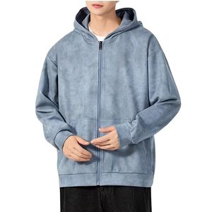 Sudadera con capucha de algodón 100% pesado, estilo urbano, hombros caídos, transpirable, lisa, con lavado ácido - Product Image 1