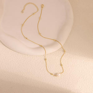 Collier en perles d'eau douce naturelles élégantes, chaîne de clavicule à plusieurs rangs, grain de riz simple, haut de gamme, 14 carats, pour femmes - Product Image 3