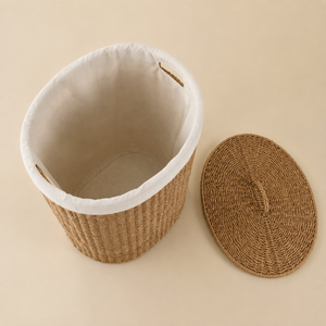 Cesta de Almacenamiento de Mimbre Tejido con Tapa, Cesto para Ropa Sucia, Organizador de Mimbre para Baño, Dormitorio, Lavadero - Product Image 4