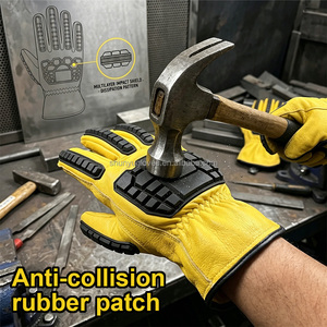 Gants de sécurité anti-choc en Kevlar à points, les plus vendus, en cuir de chèvre/vache, avec protection TPR jaune, pour mécaniciens - Product Image 5