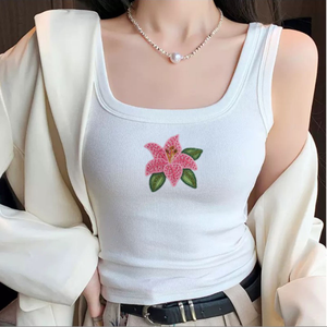 Custom Women's Summer Sleeveless Criss-cross Collar Long Tank <b>Top</b> Handmade Embroidery Beaded Rhinestone <b>Sequins</b> Breathable - Product Image 1