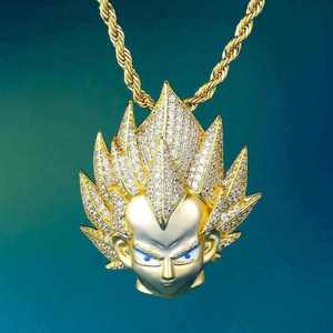 Pendentif Dragon Ball Super Saiyan plaqué or avec moissanite, collier hip-hop dessin animé unisexe pour usage quotidien - Product Image 3