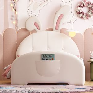 Twin Size White Upholstered <b>Rabbit</b> Shape Princess <b>Bed</b> with Platform Headboard and Footboard Kids' <b>Bed</b> Old SKU WF311629AA - Product Image 2
