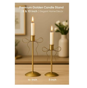 Gold Iron Candlestick Holder Bow <b>Taper</b> <b>Candle</b> Stand Metal <b>Candle</b> Holder Set for Home Wedding Decor - Product Image 1