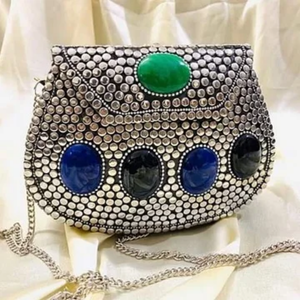 Bolso de mano de lujo con pedrería Kundan para novias, bolso de fiesta para mujer, bolso de hombro de diseñador a la moda. - Product Image 5