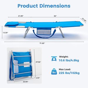 Chaise longue pliable réglable avec sangles de transport et poche latérale pour le camping et la terrasse - Product Image 5