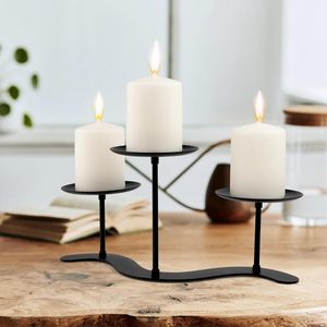 Handmade Black Metal 3 <b>Candle</b> <b>Holder</b> Centerpiece Wavy <b>Candle</b> Stand Modern Minimalist Pillar <b>Candle</b> <b>Holder</b> Home Dining Table Deco - Product Image 3