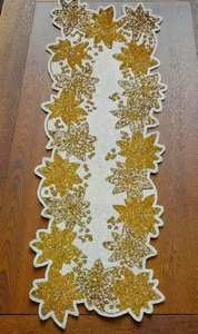 <b>Gold</b> Embroidered Floral <b>Table</b> <b>Runner</b> Fabric Mats Handmade Glam Design Rectangle Shape - Product Image 4