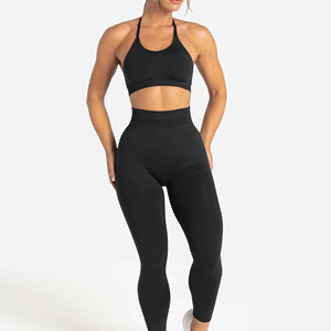 Custom Wholesale Women Sports Fitness Set Quick Drying Yoga Top Legging Beautiful Back Women Running Naked Tight-Fitting Gym Set - Product Image 1