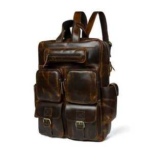 Vintage Genuine Leather <b>Backpack</b> Multi-Pocket Durable Classic Style Brown Travel Bag - Product Image 4