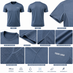 เสื้อยืดออกกำลังกายผู้ชาย ผ้าซับเหงื่อ รับสกรีนโลโก้ตามแบบ |   เหมาะสำหรับการยกน้ำหนักและการฝึกซ้อม - Product Image 6