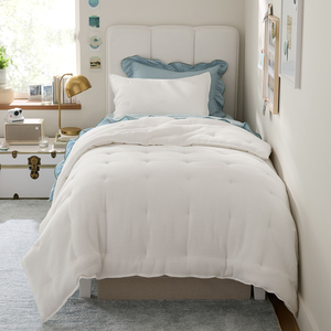 Ensemble de housse de couette matelassée en polyester blanc respirant, hiver, hypoallergénique, lavable en machine, taille double - Product Image 1