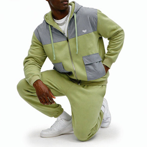 <b>Men</b> Hooded <b>Fleece</b> Tracksuit Set <b>Zip</b> <b>Up</b> Heavyweight <b>fleece</b> Cargo Pocket Jogger Two Piece Contrast Panel Casual Streetwear Supply - Product Image 4