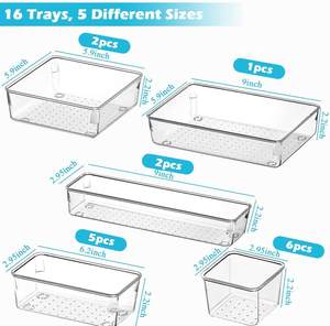 Ensemble d'organisateurs de tiroirs, séparateurs de commodes et de bureaux, bacs de rangement en plastique polyvalents pour salle de bain, cosmétiques, maquillage et bijoux - Product Image 2