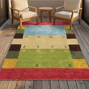 Modern Multicolor Hand Knotted Wool Gabbeh Area Rug with Color <b>Block</b> Tribal Design Decorative Carpet for Living Room - Product Image 4