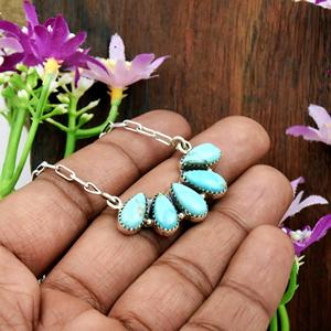 Collar de Plata de Ley con Turquesa, Colgante Bohemio con Forma de Lágrima, Estilo Occidental, Joyería Fina Americana para Mujer, Regalo de Moda - Product Image 1