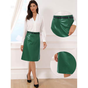 Jupes en similicuir pour femmes 2026 – Jupe midi élégante et décontractée en PU, taille haute, coupe trapèze, avec ceinture - Product Image 4