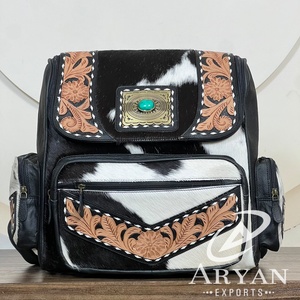 Sacs à dos pour femmes en cuir de vachette artisanal et gravé, élégants, avec pierre turquoise, poignée souple, sacs de voyage – Super Septembre - Product Image 1