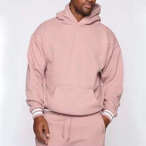 Ensemble de survêtement rose à capuche pour homme, couleur unie, décontracté, pantalon de survêtement long avec poches latérales, 100 % coton, pour l'automne - Product Image 2