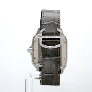 Reloj Mecánico Automático de Lujo para Mujer, Rectangular, de Acero Inoxidable, con Bisel de Diamantes, Correa de Cuero y Visualización de Fecha - Product Image 2