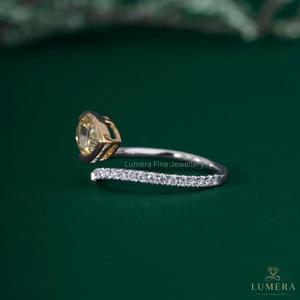 Fancy Yellow Pear Cut Moissanite <b>Ring</b> <b>Open</b> Band IGI Certified White Gold Plated Wedding Jewelry for Women - Product Image 4