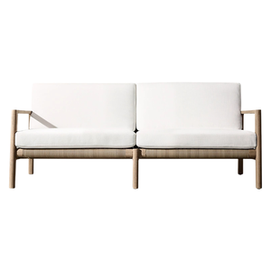 Minimalist Modern <b>Outdoor</b> <b>Sofa</b> Solid Teak Frame <b>Rattan</b> Woven Backrest Contemporary Garden Lounge Seating Balcony and Patio - Product Image 3