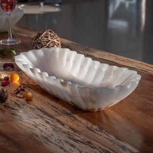 Cuenco Ovalado Acanalado de Mármol Blanco Afgano, Resistente al Fuego, para Servir, Moderno, para Cocina, Comedor, Sala de Estar, Revestimiento de Paredes - Product Image 1