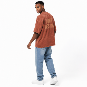 T-shirt personnalisé en coton brossé style jersey, sérigraphié sur mesure, délavé, à épaules tombantes, avec fentes latérales et ourlet brodé, directement de l'usine - Product Image 3