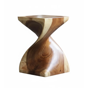 Minimalist Organic Solid Suar Wood <b>Square</b> Top <b>Side</b> <b>Table</b> Sculptural Swirl Accent <b>Table</b> Durable Natural Grain Furniture - Product Image 2