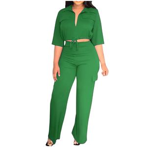 Conjunto de Dos Piezas de Otoño para Mujer, Top Corto Elástico con Escote Cruzado y Manga Larga, Traje de Dos Piezas - Product Image 1