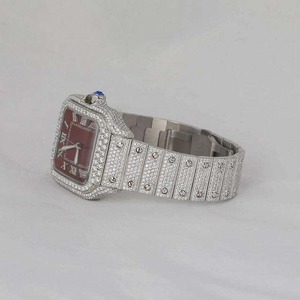 Montre personnalisée de luxe en acier avec mouvement à quartz, cadran en verre, aiguilles, entièrement sertie de diamants VVS Moissanite, design Hip Hop pour hommes, fournisseur indien - Product Image 5