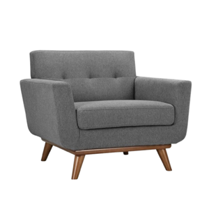 Fauteuil en tissu capitonné de style mid-century modern avec pieds en bois pour salon - Product Image 4