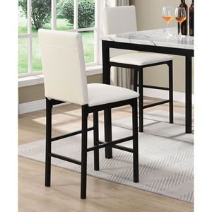 Ensemble de 4 chaises de salle à manger rembourrées en similicuir blanc à hauteur de comptoir Cadre en métal noir décontracté pour meubles de salle à manger - Product Image 2