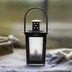 Black Rectangular Metal <b>Lantern</b> <b>Candle</b> Holder With Glass Panel Durable Home Decoration - Product Image 1