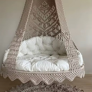 Columpio de Macramé de Algodón Marrón, Silla Colgante, Hängesessel, Silla Columpio, Columpio de Macramé - Product Image 1