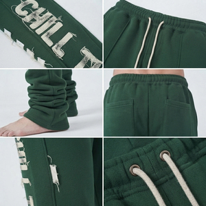 Pantalones de chándal de invierno para hombre con cordón en la cintura, bordado personalizado, estampados laterales, efecto desgastado, de tejido grueso 420 GSM - Product Image 6