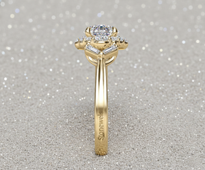 Stonewels Lab Grown Diamond Halo Bridal <b>Ring</b> Baguette Side Stones Rose <b>Gold</b> Plated Prong <b>Set</b> Vintage Style Certified 14K <b>Gold</b> - Product Image 2