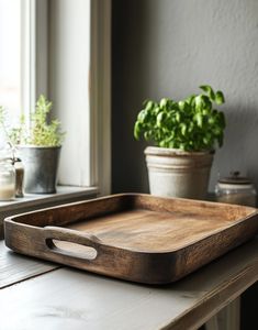 Wood Serving Tray Rectangle Solid Minimalist Handmade Polished Dishes & <b>Plates</b> - Product Image 6