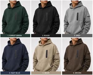 เสื้อฮู้ดดี้ผู้ชายทรงหลวมขนาดใหญ่  โลโก้ด้านหน้า  สีพื้นเรียบง่าย  ดีไซน์กระเป๋าข้าง  ODM  ขั้นต่ำในการสั่งซื้อน้อย  คุณภาพสูง  400 GSM - Product Image 6