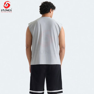 Camiseta sin mangas de poliéster y elastano para hombre, camiseta elástica de secado rápido sin mangas para gimnasio, chaleco transpirable para fitness, para entrenamiento y correr - Product Image 2