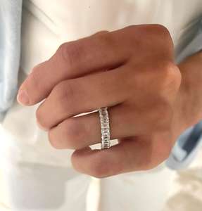 Bague d'éternité 3/4 en or massif 10K 14K avec émeraude et diamant de laboratoire, empilable, minimaliste, pour usage quotidien, bijoux fins, vente en gros - Product Image 3
