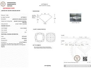 Diamante Sintético Cultivado en Laboratorio con Certificación IGI, Corte Cojín, Color H, Claridad VS1, 50.14 Quilates, Perforado con Láser para Joyería - Product Image 3