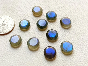 Cabochon de labradorite rond à coupe checker, avec éclat bleu, pierre précieuse en cristal non montée pour la fabrication de pendentifs et de bijoux, 12x12x4mm, pierres précieuses pour bijoux - Product Image 5
