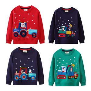 Sudadera navideña verde para niños, jersey de cuello redondo con bordado de Papá Noel, muñeco de nieve y camión, top de invierno - Product Image 4
