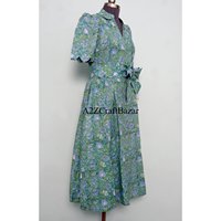 Gaun Kantor Wanita Modern Elegan Kasual Katun Lengan Pendek Bermotif A-Line Bodycon Panjang Midi Pakaian Fashion