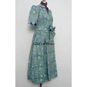 Robe élégante décontractée en coton pour femme, à manches courtes, imprimée, coupe trapèze, tunique moulante, longueur midi, vêtement de mode féminin - Product Image 5