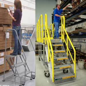Space Saving 3-Step <b>Folding</b> Rolling Ladder with Handrails Ultra Slim Design for Narrow Aisles Warehouse Safety <b>Stool</b> ISO - Product Image 3