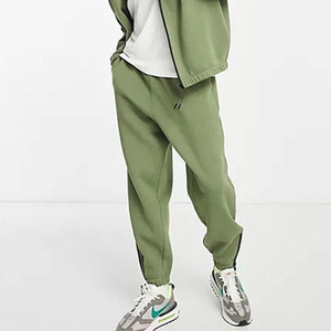 Ensemble de survêtement unisexe vert olive, manches longues, fermeture éclair, couleur unie, vêtements décontractés avec poches latérales, style automne - Product Image 4