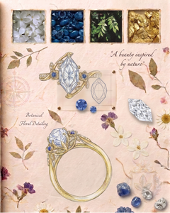 Bague de fiançailles en diamant de laboratoire de type marquise néerlandaise, bijoux de mariée vintage d'inspiration florale et naturelle avec pierre d'accent bleue pour femme - Product Image 1